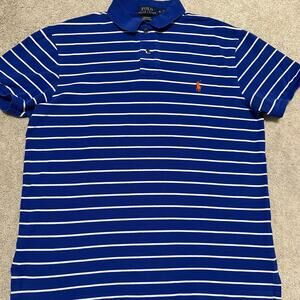 Polo Ralph Lauren Orange Pony Blue Striped Polo Shirt Medium